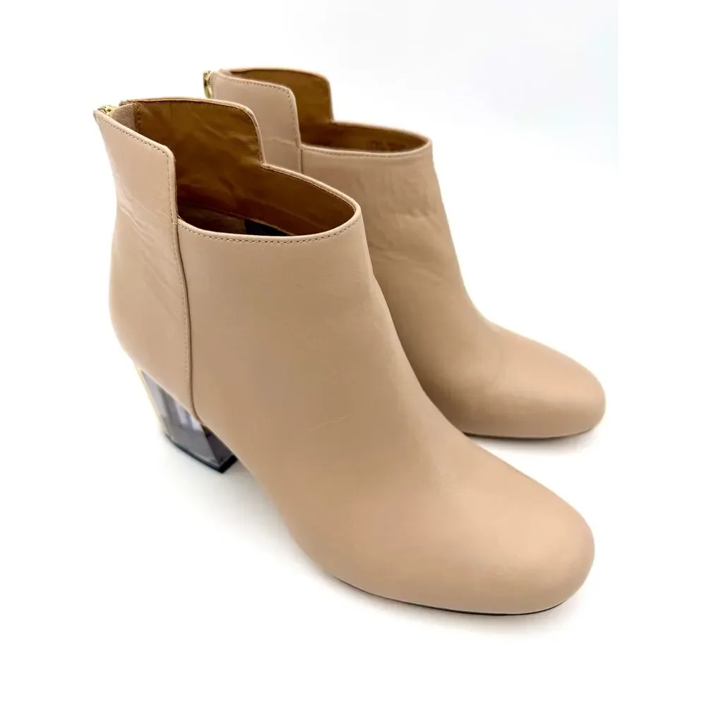 Calvin Klein Lorah Ankle Boots Cream Leather Size 8 Clear Block Heel